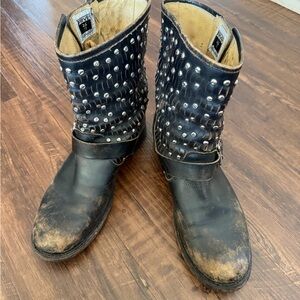 Frye Jenna Studded Black Leather Boots